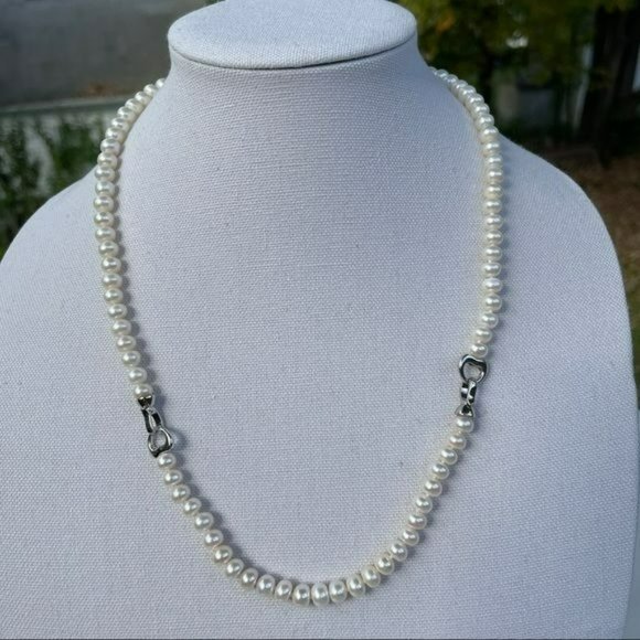 Cultured Freshwater Pearl Necklace And Bracelet Set With Heart Shaped 925S Clasp - Picture 4 of 7